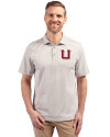 Utah Utes College Vault Cutter & Buck Virtue Eco Pique Stripe Recycled Mens Big and Tall Polo Polished Medium Gray Front Thumbnail Image