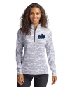 View image 1: Old Dominion Monarchs College Vault Cutter & Buck Traverse Recycled Smooth Stretch Womens Camo Quarter Zip Pullover Charcoal Front