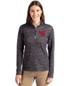 View image 1: Western Kentucky Hilltoppers College Vault Cutter & Buck Traverse Recycled Smooth Stretch Womens Camo Quarter Zip Pullover Black Front