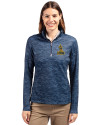 Northern Arizona Lumberjacks College Vault Cutter & Buck Traverse Stretch Eco Camo Print Quarter Zip Womens Pullover Navy Blue Front Thumbnail Image