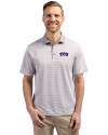 TCU Horned Frogs Cutter & Buck Virtue Eco Pique Micro Stripe Recycled Mens Polo Polished/White Front Thumbnail Image