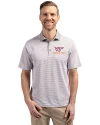 Virginia Tech Hokies Cutter & Buck Virtue Eco Pique Micro Stripe Recycled Mens Polo Polished/White Front Thumbnail Image