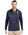Minnesota Twins Cutter & Buck Traverse Stretch Eco Stripe Quarter Zip Mens Big and Tall Pullover Liberty Navy Front Thumbnail Image
