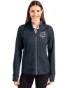 Minnesota Twins Stars & Stripes Cutter & Buck Mainsail Full Zip Hooded Womens Jacket Liberty Navy Heather Front Thumbnail Image