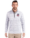 Minnesota Twins Cutter & Buck Traverse Stretch Eco Camo Print Quarter Zip Mens Pullover Charcoal Front Thumbnail Image