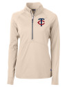 Minnesota Twins Cutter & Buck Adapt Eco Knit Stretch Recycled Womens Half Zip Pullover Wheat Mannequin Thumbnail Image