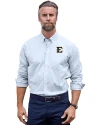ETSU Buccaneers Cutter & Buck Stretch Oxford Stripe Mens Big and Tall Long Sleeve Dress Shirt Light Blue Front Thumbnail Image