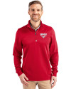 SMU Mustangs Cutter & Buck Traverse Stretch Eco Quarter Zip Mens Pullover Red Front Thumbnail Image