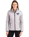 SMU Mustangs Cutter & Buck Rainier PrimaLoft®  Womens Eco Insulated Full Zip Puffer Jacket Polished Medium Gray Front Thumbnail Image