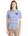 SMU Mustangs Cutter & Buck Virtue Eco Pique Stripe Recycled Womens Top Tour Blue Front Thumbnail Image