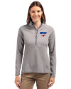 SMU Mustangs Cutter & Buck Adapt Eco Knit Stretch Recycled Womens Half Zip Pullover Polished Medium Gray Front Thumbnail Image