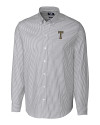GA Tech Yellow Jackets College Vault Cutter & Buck Stretch Oxford Stripe Mens Long Sleeve Dress Shirt Charcoal Mannequin Thumbnail Image