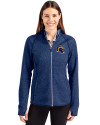 Los Angeles Rams NFL Helmet Cutter & Buck Mainsail Full Zip Hooded Womens Jacket Tour Blue Heather Front Thumbnail Image