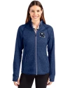 New York Giants NFL Helmet Cutter & Buck Mainsail Full Zip Hooded Womens Jacket Tour Blue Heather Front Thumbnail Image