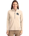 Carolina Panthers NFL Helmet Cutter & Buck Adapt Eco Knit Stretch Recycled Womens Half Zip Pullover Wheat Front Thumbnail Image