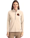 Cincinnati Bengals NFL Helmet Cutter & Buck Adapt Eco Knit Stretch Recycled Womens Half Zip Pullover Wheat Front Thumbnail Image
