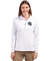 Detroit Lions NFL Helmet Cutter & Buck Adapt Eco Knit Stretch Recycled Womens Half Zip Pullover White Front Thumbnail Image
