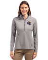 Los Angeles Rams NFL Helmet Cutter & Buck Adapt Eco Knit Stretch Recycled Womens Half Zip Pullover Polished Medium Gray Front Thumbnail Image