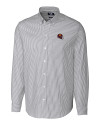 Washington Commanders NFL Helmet Cutter & Buck Stretch Oxford Stripe Mens Long Sleeve Dress Shirt Charcoal Mannequin Thumbnail Image