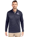 Buffalo Bills NFL Helmet Cutter & Buck Traverse Stretch Eco Stripe Quarter Zip Mens Pullover Liberty Navy Front Thumbnail Image