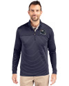 Denver Broncos NFL Helmet Cutter & Buck Traverse Stretch Eco Stripe Quarter Zip Mens Pullover Liberty Navy Front Thumbnail Image
