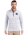 Carolina Panthers NFL Helmet Cutter & Buck Traverse Stretch Eco Camo Print Quarter Zip Mens Pullover Charcoal Front Thumbnail Image