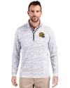 Green Bay Packers NFL Helmet Cutter & Buck Traverse Stretch Eco Camo Print Quarter Zip Mens Pullover Charcoal Front Thumbnail Image
