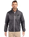 View image 1: Atlanta Falcons NFL Helmet Cutter & Buck Rainier Recycled Insulated Printed Puffer Mens Full Zip Jacket Black Front
