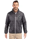 Las Vegas Raiders NFL Helmet Cutter & Buck Rainier PrimaLoft® Mens Eco Insulated Full Zip Printed Puffer Jacket Black Front Thumbnail Image