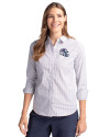 Buffalo Bills NFL Helmet Cutter & Buck Stretch Oxford Stripe Womens Long Sleeve Dress Shirt French Blue Front Thumbnail Image