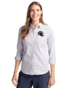 Los Angeles Rams NFL Helmet Cutter & Buck Stretch Oxford Stripe Womens Long Sleeve Dress Shirt French Blue Front Thumbnail Image