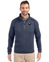 Denver Broncos NFL Helmet Cutter & Buck Mainsail Sweater-Knit Mens Half Zip Pullover Jacket Liberty Navy Heather Front Thumbnail Image