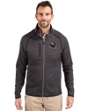 Denver Broncos NFL Helmet Cutter & Buck Mainsail Sweater-Knit Mens Big and Tall Full Zip Jacket Charcoal Heather Front Thumbnail Image