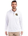 San Francisco 49ers NFL Helmet Cutter & Buck Adapt Eco Knit Stretch Recycled Mens Quarter Zip Pullover White Front Thumbnail Image