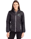 Las Vegas Raiders NFL Helmet Cutter & Buck Rainier PrimaLoft®  Womens Eco Insulated Full Zip Puffer Jacket Black Front Thumbnail Image