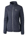 View image 3: New England Patriots NFL Helmet Cutter & Buck Rainier Recycled Insulated Puffer Womens Full Zip Jacket Anthracite Melange Mannequin