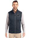 Denver Broncos NFL Helmet Cutter & Buck Mainsail Sweater-Knit Mens Full Zip Vest Liberty Navy Heather Front Thumbnail Image