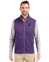 Minnesota Vikings NFL Helmet Cutter & Buck Mainsail Sweater-Knit Mens Full Zip Vest College Purple Heather Front Thumbnail Image