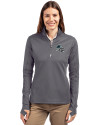 Carolina Panthers NFL Helmet Cutter & Buck Traverse Stretch Eco Quarter Zip Womens Pullover Elemental Grey Front Thumbnail Image