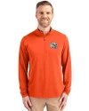 Miami Dolphins NFL Helmet Cutter & Buck Virtue Eco Pique Recycled Quarter Zip Mens Pullover College Orange Front Thumbnail Image