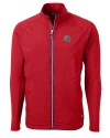 View image 15: New England Patriots NFL Helmet Cutter & Buck Adapt Recycled Soft Knit Stretch Mens Big & Tall Hybrid Full Zip Jacket Red Mannequin