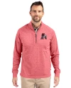View image 4: Arkansas Razorbacks College Vault Cutter & Buck Adapt Recycled Soft Knit Stretch Mens Heathered Quarter Zip Pullover  Cardinal Red Heather Front