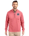 Chicago Cubs Stars & Stripes Cutter & Buck Adapt Eco Knit Heather Mens Quarter Zip Pullover Cardinal Red Heather Front Thumbnail Image