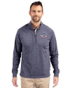 Cincinnati Reds Stars & Stripes Cutter & Buck Adapt Eco Knit Heather Mens Quarter Zip Pullover Navy Blue Heather Front Thumbnail Image