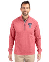 Texas Rangers Stars & Stripes Cutter & Buck Adapt Eco Knit Heather Mens Quarter Zip Pullover Cardinal Red Heather Front Thumbnail Image