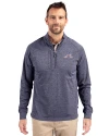 Atlanta Braves Stars & Stripes Cutter & Buck Adapt Eco Knit Heather Mens Quarter Zip Pullover Navy Blue Heather Front Thumbnail Image
