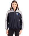 View image 4: Los Angeles Chargers Historic Cutter & Buck Charter Recycled Packable Womens Half Zip Anorak Jacket Navy Blue/Polished Front