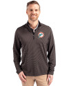 Miami Dolphins Historic Cutter & Buck Virtue Eco Pique Micro Stripe Recycled Mens Big & Tall Quarter Zip Black/Elemental Grey Front Thumbnail Image