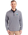 Los Angeles Chargers Historic Cutter & Buck Virtue Eco Pique Micro Stripe Recycled Mens Big & Tall Quarter Zip Navy Blue/White Front Thumbnail Image