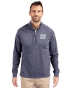 View image 1: New York Giants Historic Cutter & Buck Adapt Recycled Soft Knit Stretch Mens Big & Tall Heathered Quarter Zip Pullover Navy Blue Heather Front